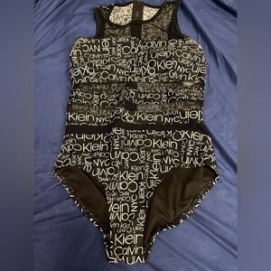Calvin Klein Black and White Logo One Piece Swimsuit